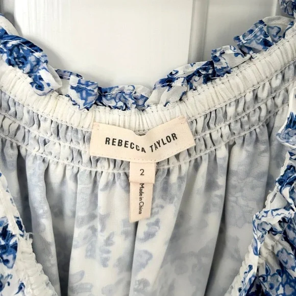 Rebecca Taylor Blue and White Off-Shoulder Aimee Dress - Picture 8 of 8